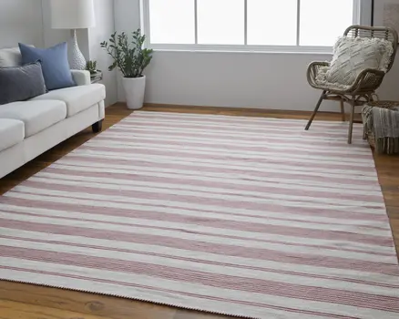 4' X 6' Red and Ivory Striped Hand Woven Area Rug