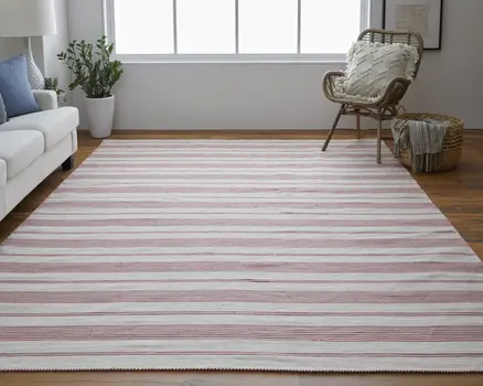 4' X 6' Red and Ivory Striped Hand Woven Area Rug
