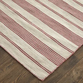 4' X 6' Red and Ivory Striped Hand Woven Area Rug