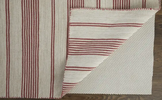 4' X 6' Red and Ivory Striped Hand Woven Area Rug