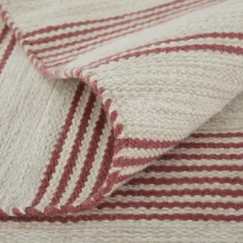 4' X 6' Red and Ivory Striped Hand Woven Area Rug