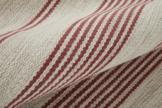10' X 14' Red And Ivory Striped Dhurrie Hand Woven Stain Resistant Area Rug