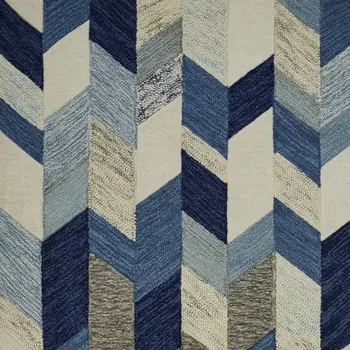 5' X 8' Blue and Ivory Wool Geometric Hand Tufted Area Rug