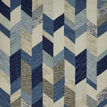 5' X 8' Blue and Ivory Wool Geometric Hand Tufted Area Rug