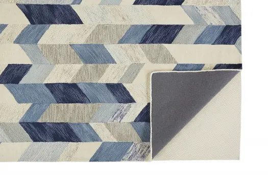 5' X 8' Blue and Ivory Wool Geometric Hand Tufted Area Rug