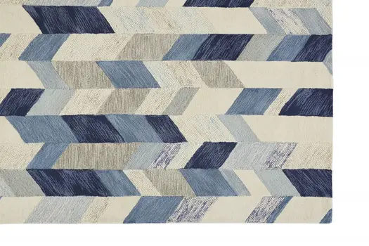 5' X 8' Blue and Ivory Wool Geometric Hand Tufted Area Rug