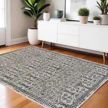 4' X 6' Gray Ivory And Black Wool Geometric Tufted Handmade Area Rug