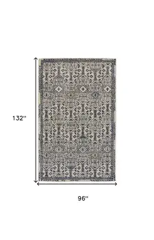 8' X 11' Gray Ivory And Black Wool Geometric Tufted Handmade Area Rug