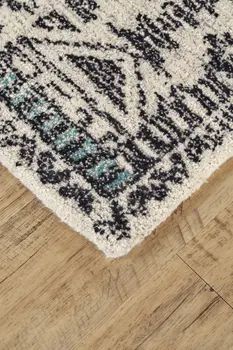 8' X 11' Gray Ivory And Black Wool Geometric Tufted Handmade Area Rug