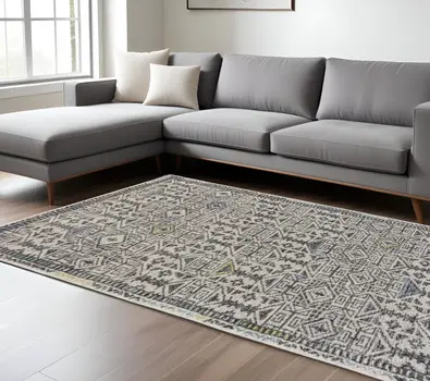 8' X 11' Gray Ivory And Black Wool Geometric Tufted Handmade Area Rug