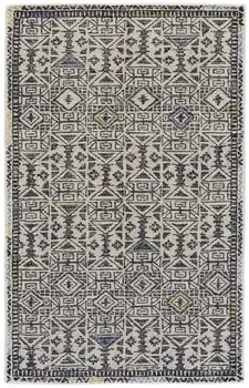 2' X 3' Gray Ivory And Black Wool Geometric Tufted Handmade Area Rug