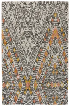 8' X 11' Gray Ivory And Orange Wool Geometric Tufted Handmade Area Rug