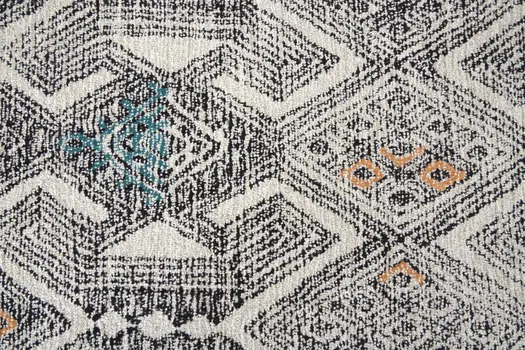 8' X 11' Black and Ivory Wool Geometric Handmade Distressed Area Rug