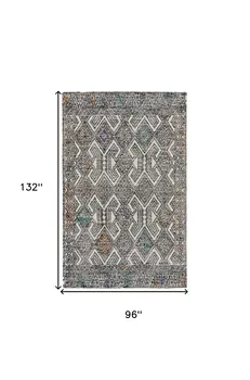 8' X 11' Black and Ivory Wool Geometric Handmade Distressed Area Rug