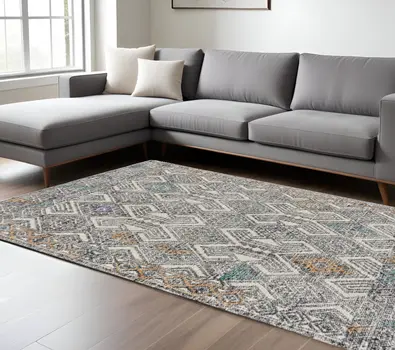 8' X 11' Black and Ivory Wool Geometric Handmade Distressed Area Rug