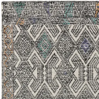 10' X 14' Black and Ivory Wool Chevron Hand Tufted Distressed Area Rug