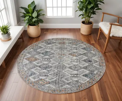 8' Black Ivory And Green Round Wool Geometric Tufted Handmade Distressed Area Rug
