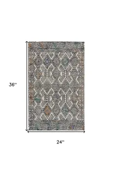 2' X 3' Black and Ivory Wool Chevron Hand Tufted Distressed Area Rug