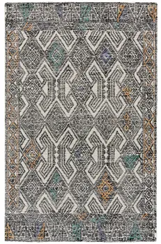 2' X 3' Black and Ivory Wool Chevron Hand Tufted Distressed Area Rug
