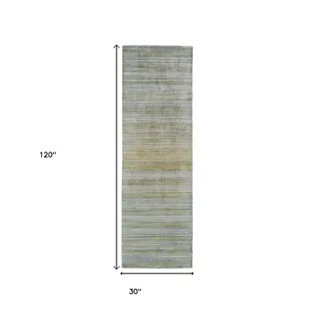 10' Blue and Green Ombre Hand Woven Runner Rug