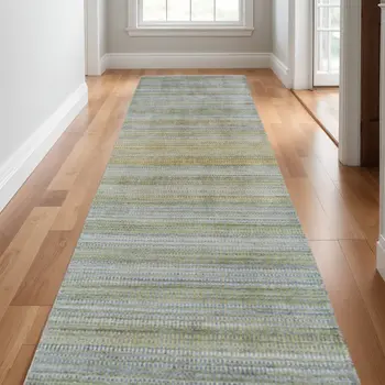10' Blue and Green Ombre Hand Woven Runner Rug