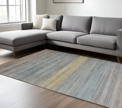 10' X 13' Blue Purple And Tan Ombre Hand Woven Area Rug