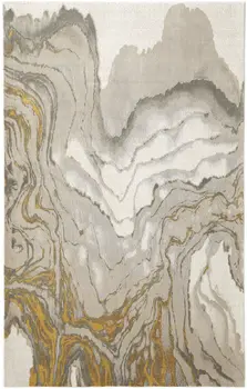 7' X 10' Gold Ivory and Gray Abstract Area Rug