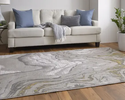 7' X 10' Gold Ivory and Gray Abstract Area Rug