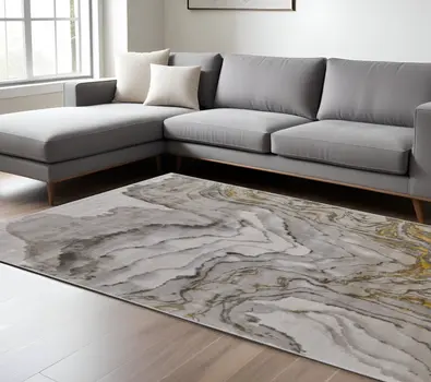 10' X 13' Gold and Ivory Abstract Area Rug