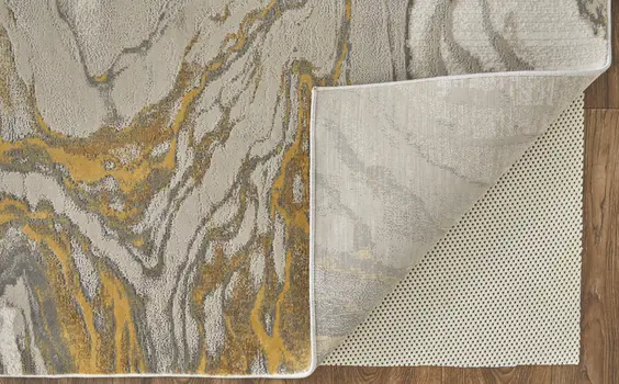 2' X 3' Gold Ivory And Gray Abstract Stain Resistant Area Rug