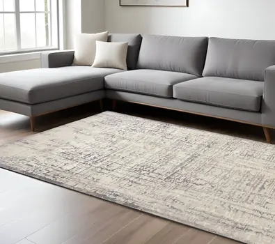 8' X 11' Gray and Ivory Abstract Area Rug
