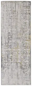 8' Ivory and Gray Abstract Distressed Runner Rug