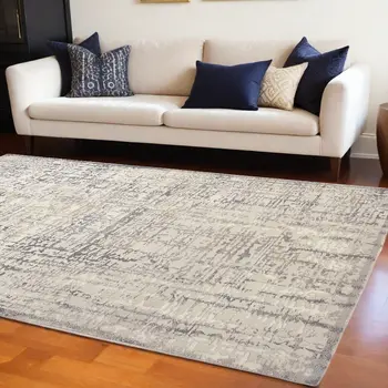 12' X 15' Ivory And Gray Abstract Stain Resistant Area Rug