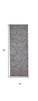 8' Gray and Silver Abstract Distressed Runner Rug