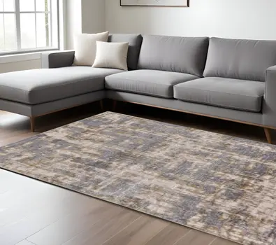 12' X 15' Gray and Gold Abstract Area Rug