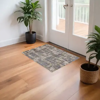 2' X 3' Gray And Gold Abstract Stain Resistant Area Rug