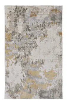 7' X 10' Ivory Gold And Gray Abstract Stain Resistant Area Rug