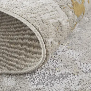 8' Ivory Gray and Gold Abstract Runner Rug