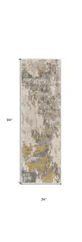 8' Ivory Gray and Gold Abstract Runner Rug