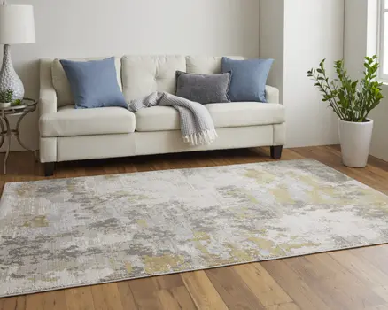 12' X 15' Ivory Gold And Gray Abstract Stain Resistant Area Rug