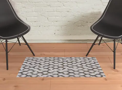2' X 3' Gray Taupe And Silver Geometric Hand Woven Area Rug