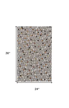 2' X 3' Gray Ivory And Brown Geometric Hand Woven Area Rug