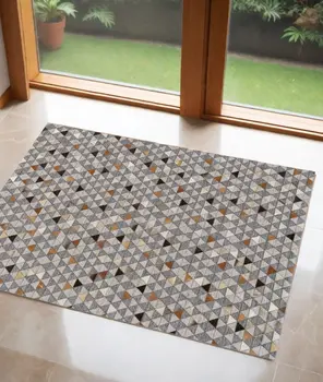 2' X 3' Gray Ivory And Brown Geometric Hand Woven Area Rug