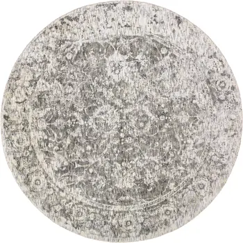 8' Ivory And Gray Round Abstract Hand Woven Area Rug