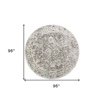 8' Ivory And Gray Round Abstract Hand Woven Area Rug