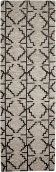 8' Black and Taupe Geometric Hand Tufted Runner Rug