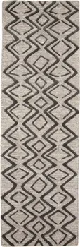 8' Black and Taupe Geometric Hand Tufted Runner Rug