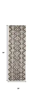 8' Black and Taupe Geometric Hand Tufted Runner Rug