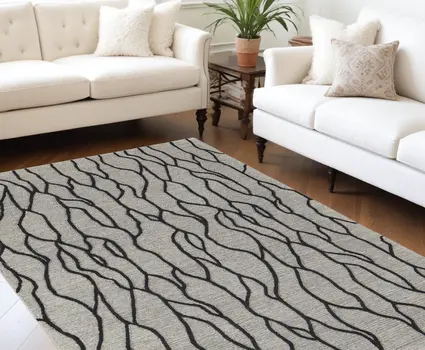 8' X 11' Taupe Black And Gray Wool Abstract Tufted Handmade Stain Resistant Area Rug