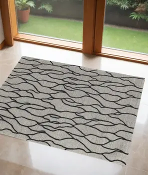 2' X 3' Taupe Black And Gray Wool Abstract Tufted Handmade Stain Resistant Area Rug